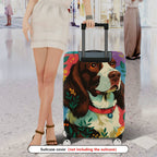 1-Piece Dog Floral Colorful Artistic Pet Travel Holiday  Suitcase Luggage Cover, Stretch Protective Sleeve