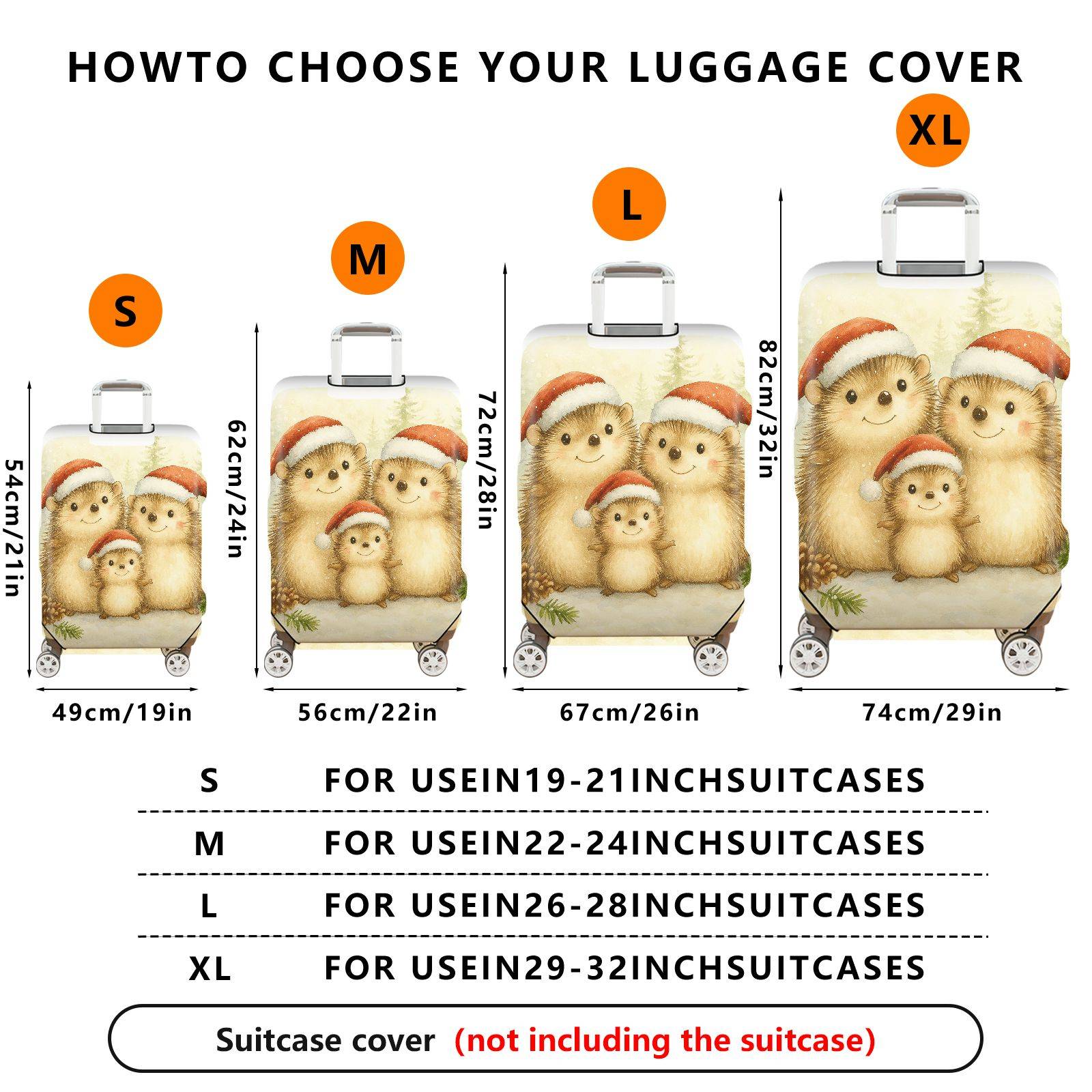 1-Piece Hedgehog Christmas Holiday Cute Family Santa  Suitcase Luggage Cover, Stretch Protective Sleeve