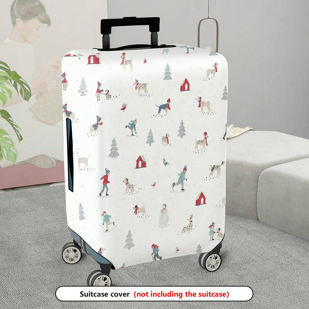 1-Piece Snowy Landscape Holiday Dog Winter Christmas Tree  Suitcase Luggage Cover, Stretch Protective Sleeve