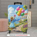 1-Piece Scenic Floral Balloon Girl Path Seaside  Suitcase Luggage Cover, Stretch Protective Sleeve