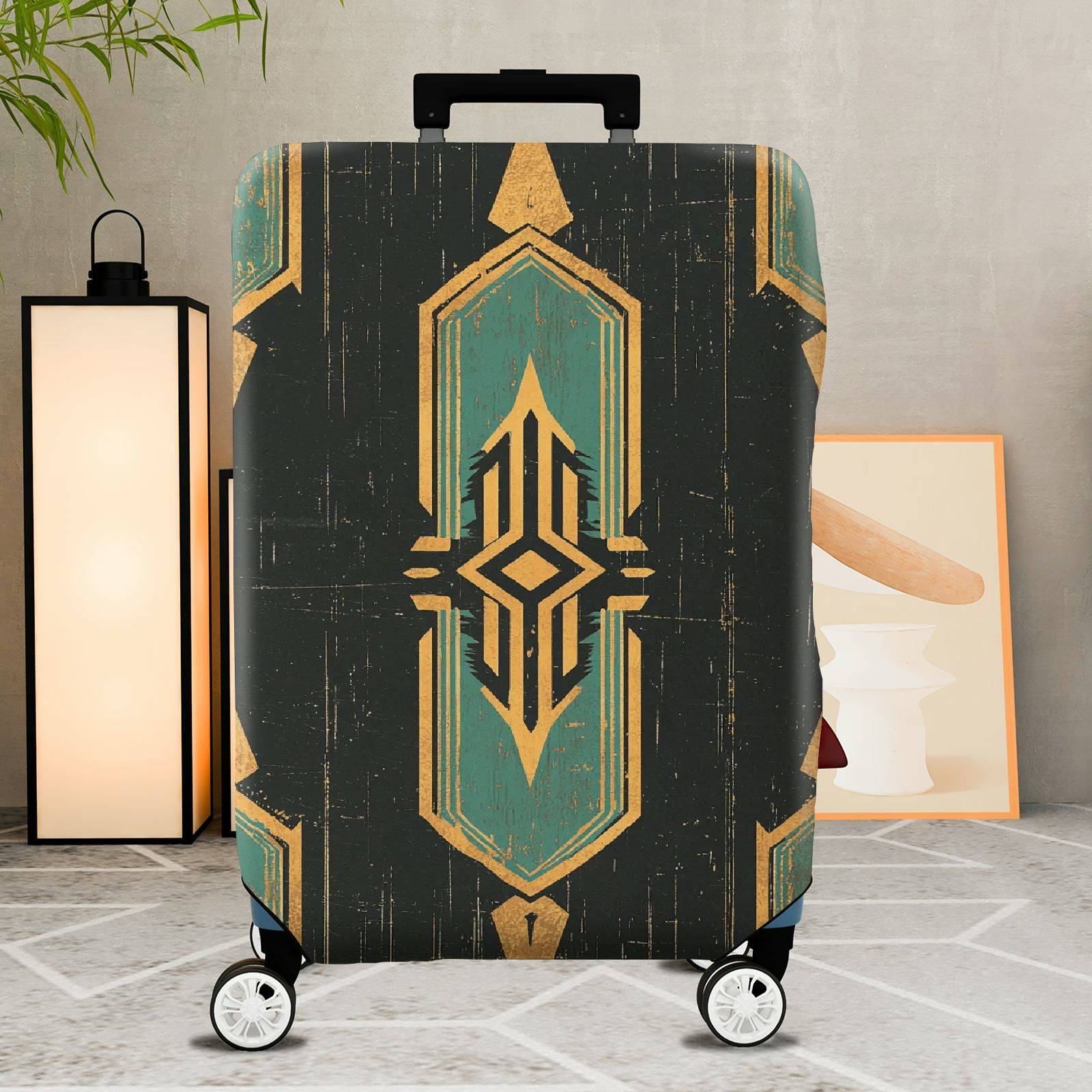 1-Piece Geometric Vintage Abstract Art Deco Pattern  Suitcase Luggage Cover, Stretch Protective Sleeve