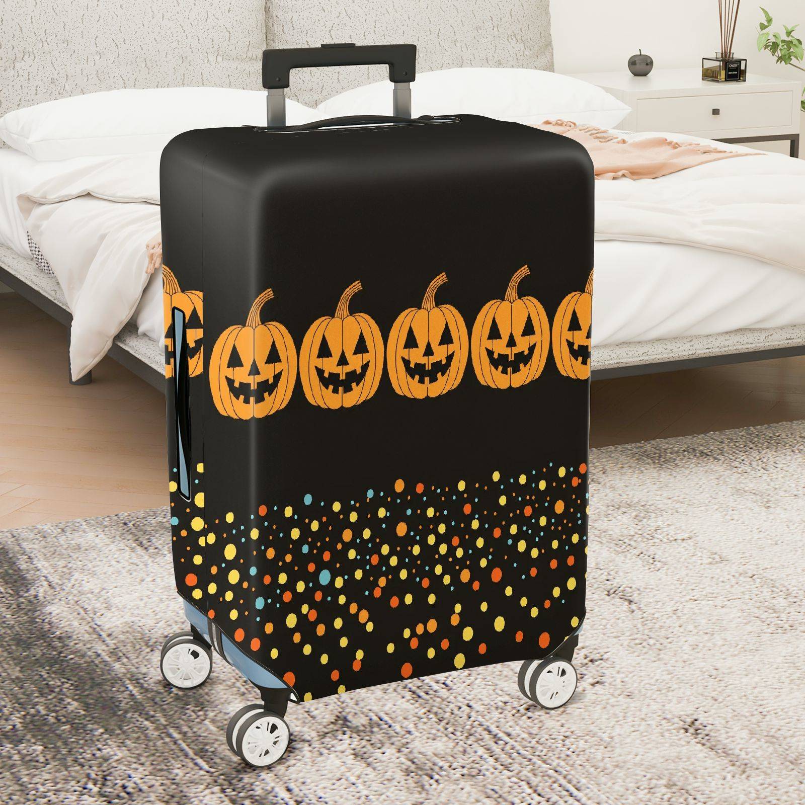 1-Piece Halloween Pumpkin Spooky Festive Party Holiday  Suitcase Luggage Cover, Stretch Protective Sleeve