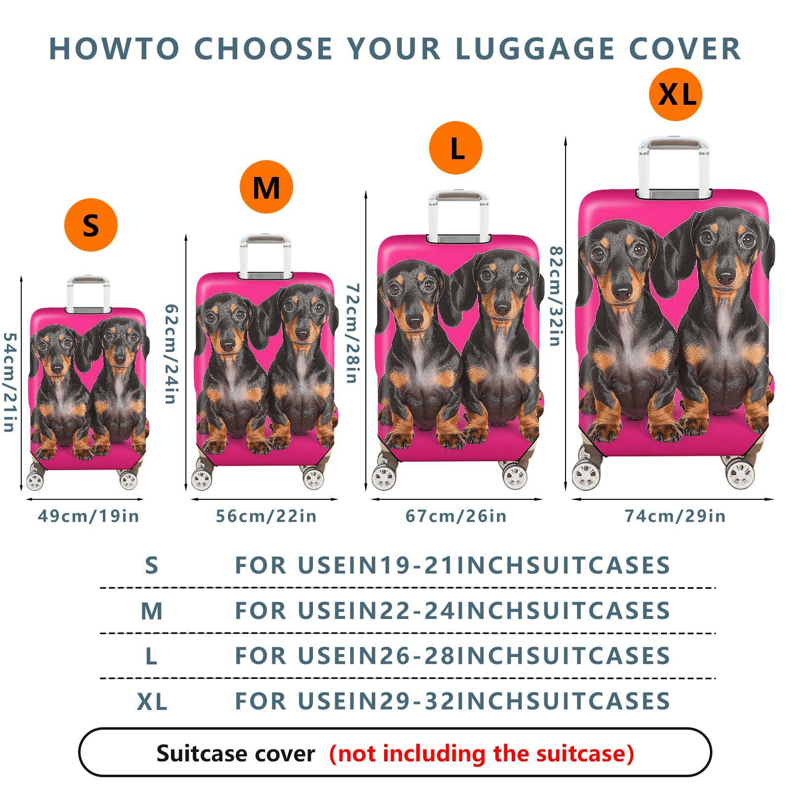 1-Piece Pink Black Brown Dog Pet Animal Cute  Suitcase Luggage Cover, Stretch Protective Sleeve