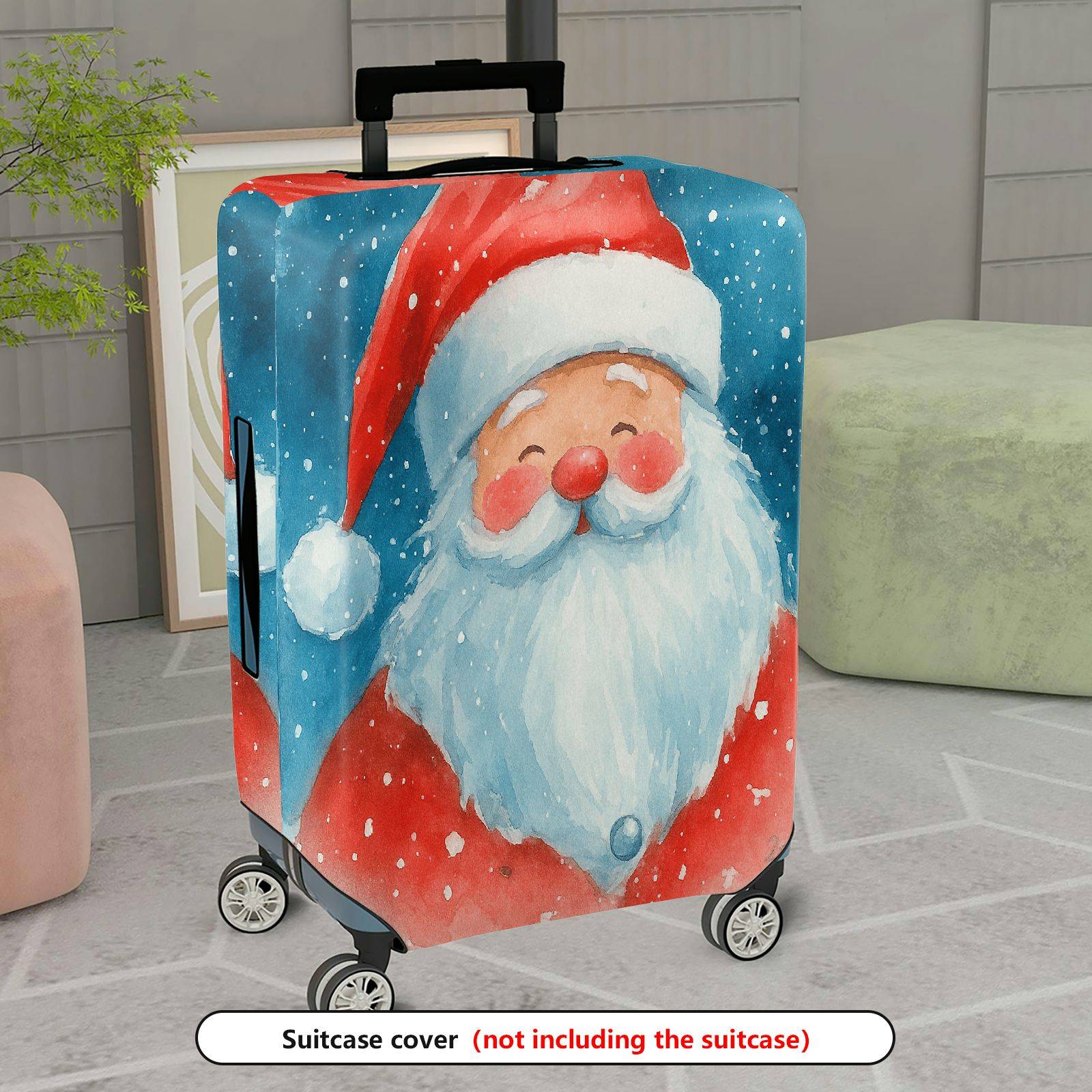 1-Piece Santa Claus Christmas Winter Snow Holiday  Suitcase Luggage Cover, Stretch Protective Sleeve