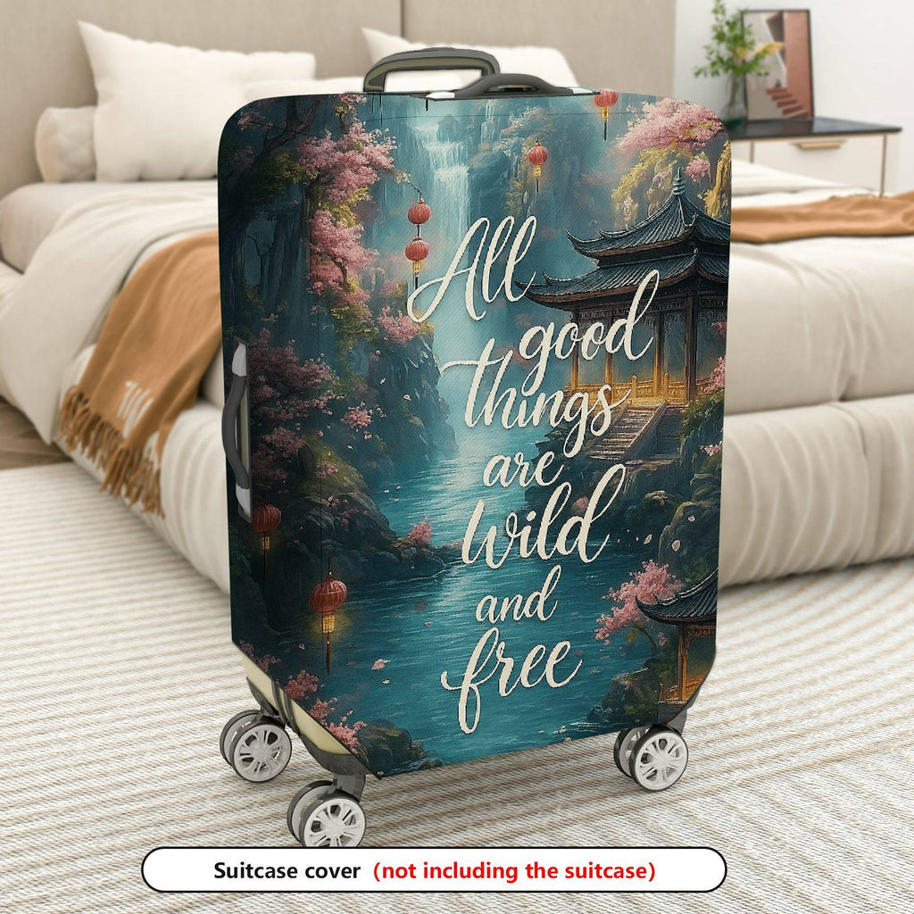 1-Piece Scenic Oriental Ink Landscape Calligraphy Lanterns Inspiration  Suitcase Luggage Cover, Stretch Protective Sleeve