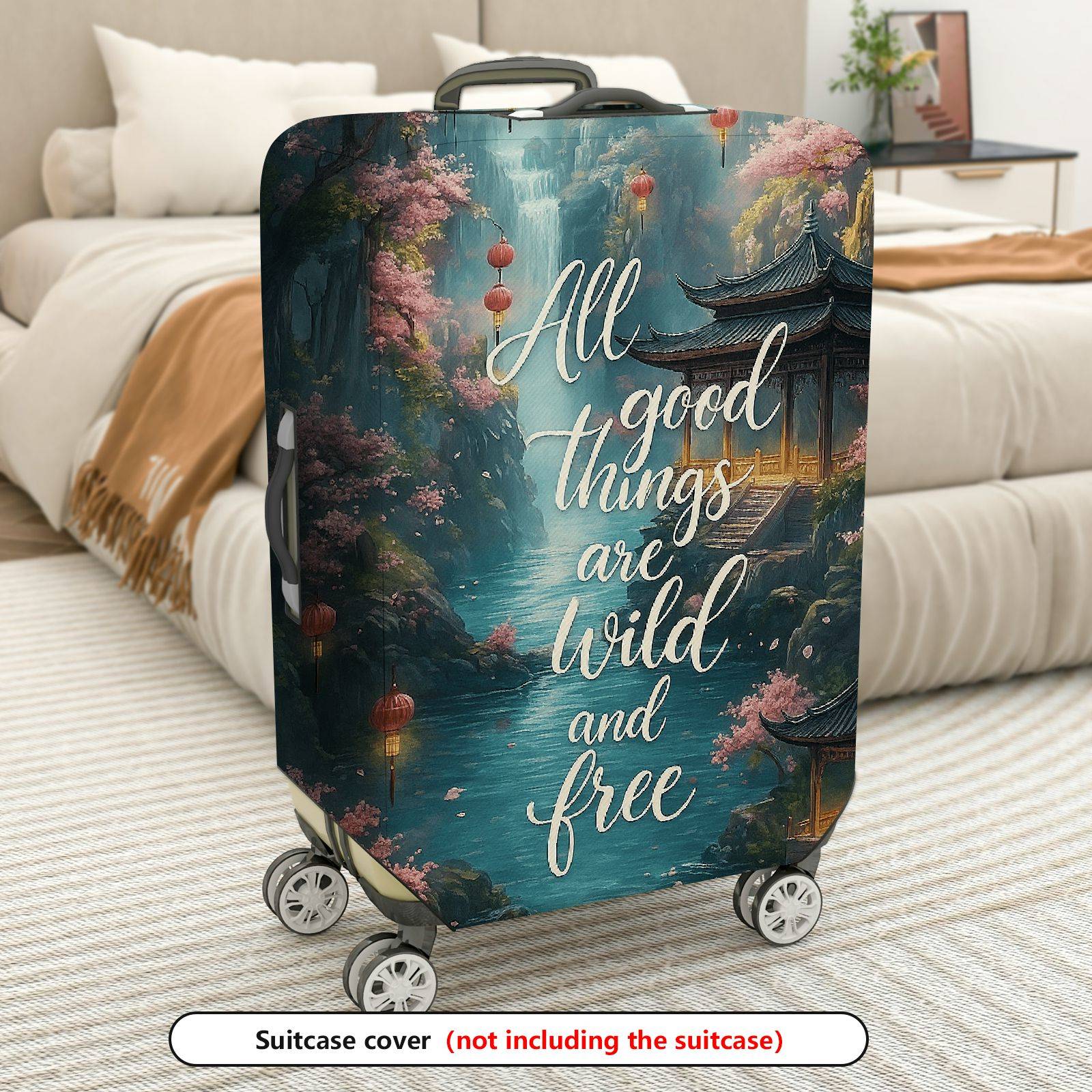 1-Piece Scenic Oriental Ink Landscape Calligraphy Lanterns Inspiration  Suitcase Luggage Cover, Stretch Protective Sleeve