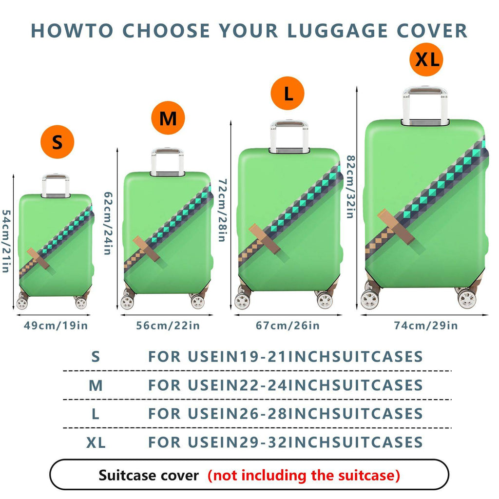 1-Piece Gaming Sword Pixel Art Green Block Geometric Fun  Suitcase Luggage Cover, Stretch Protective Sleeve