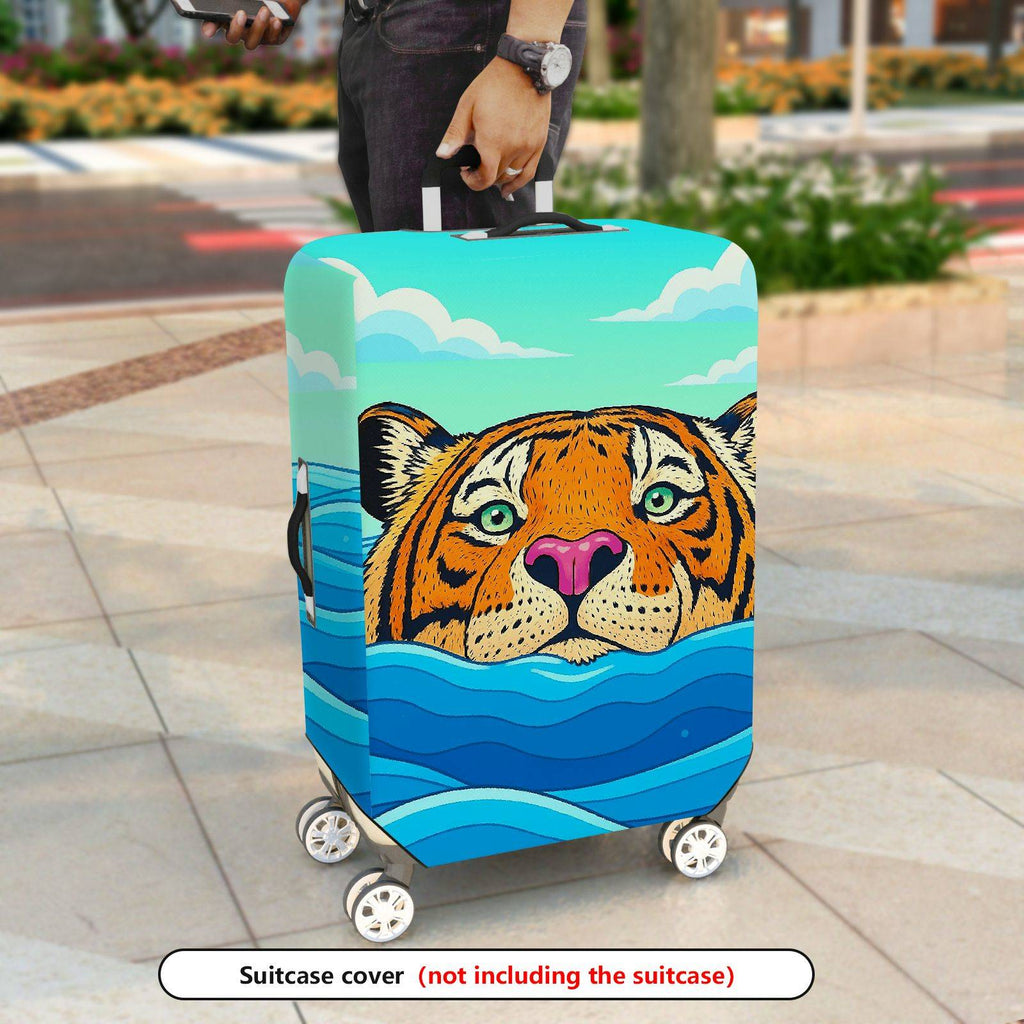 1-Piece Tiger Ocean Waves Sky Clouds Artistic  Suitcase Luggage Cover, Stretch Protective Sleeve