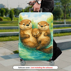 1-Piece Adorable Otter Watercolor Art  Nature Family  Suitcase Luggage Cover, Stretch Protective Sleeve