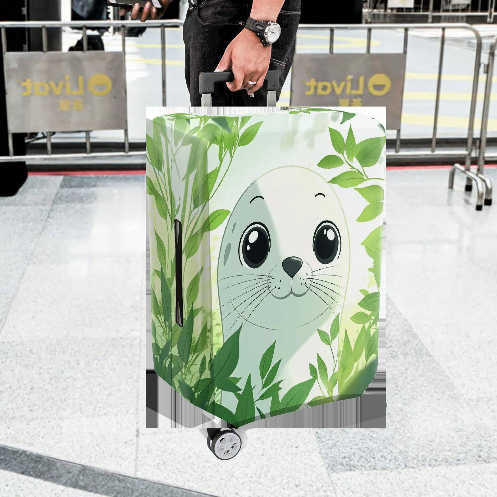 1-Piece Seal Green Leaves Nature Wildlife Cute  Suitcase Luggage Cover, Stretch Protective Sleeve