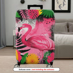 1-Piece Pink Flamingo Tropical Leaves Abstract Artistic Bright  Suitcase Luggage Cover, Stretch Protective Sleeve