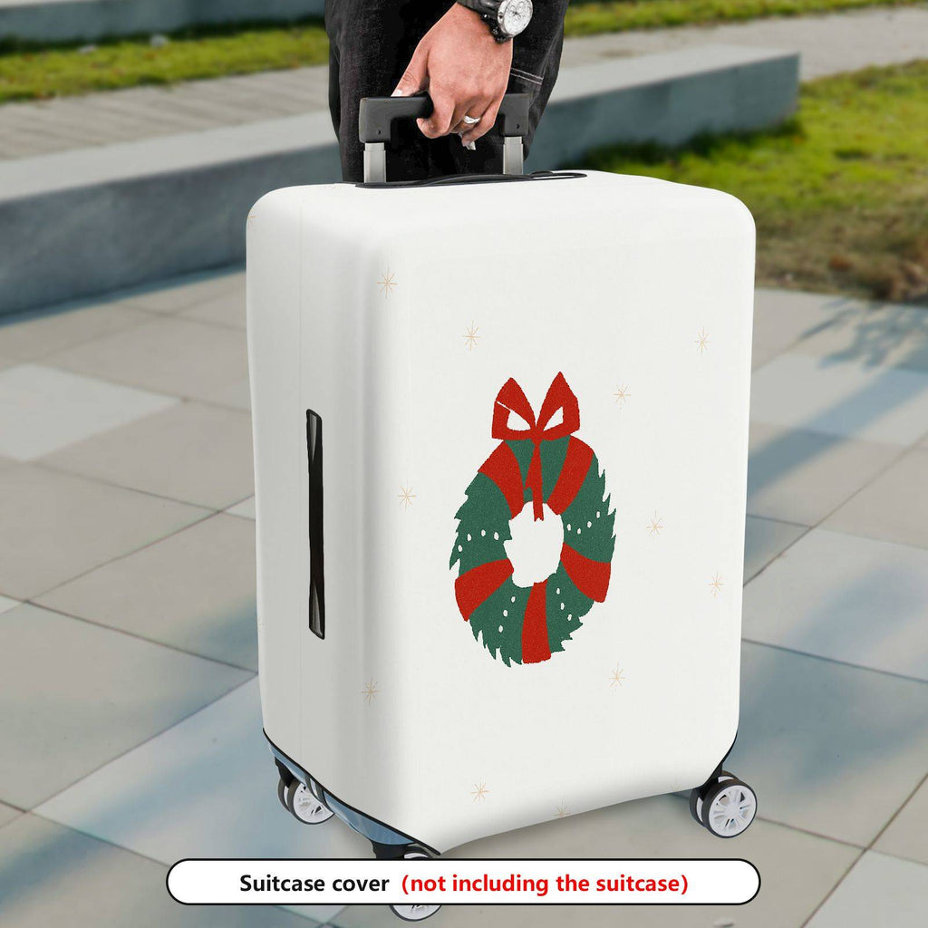 1-Piece Christmas Wreath Bow Snowflakes Holiday  Suitcase Luggage Cover, Stretch Protective Sleeve