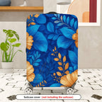 1-Piece Blue Floral Leaf Pattern Vibrant Colorful Botanical Nature  Suitcase Luggage Cover, Stretch Protective Sleeve