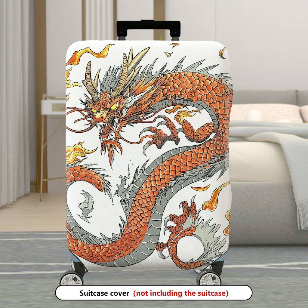1-Piece Dragon Mythical Oriental  Fiery Artistic  Suitcase Luggage Cover, Stretch Protective Sleeve
