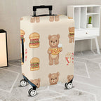 1-Piece Cute Bear Pizza Burger Popcorn Food  Suitcase Luggage Cover, Stretch Protective Sleeve