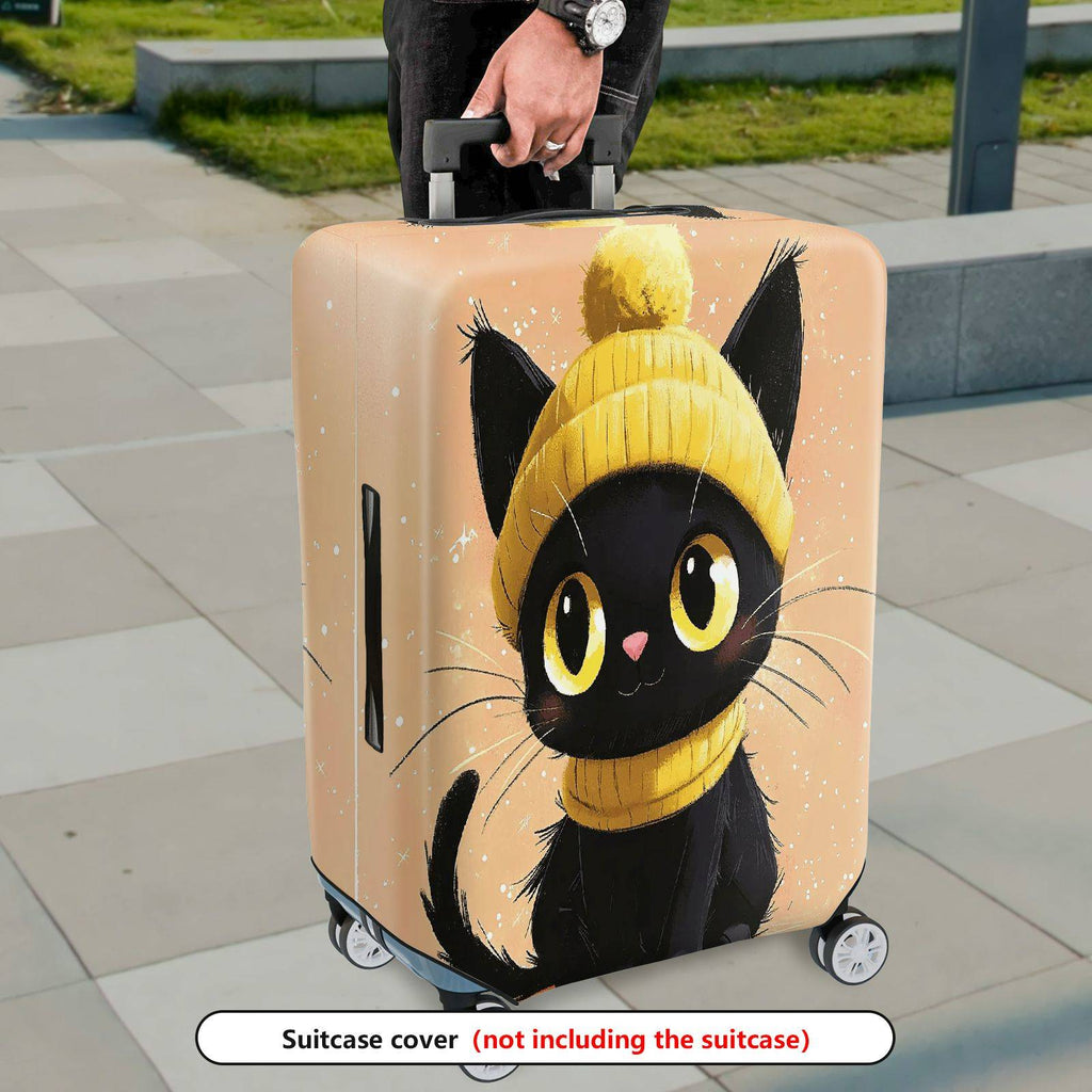 1-Piece Cute Cat Winter Hat Illustration  Suitcase Luggage Cover, Stretch Protective Sleeve