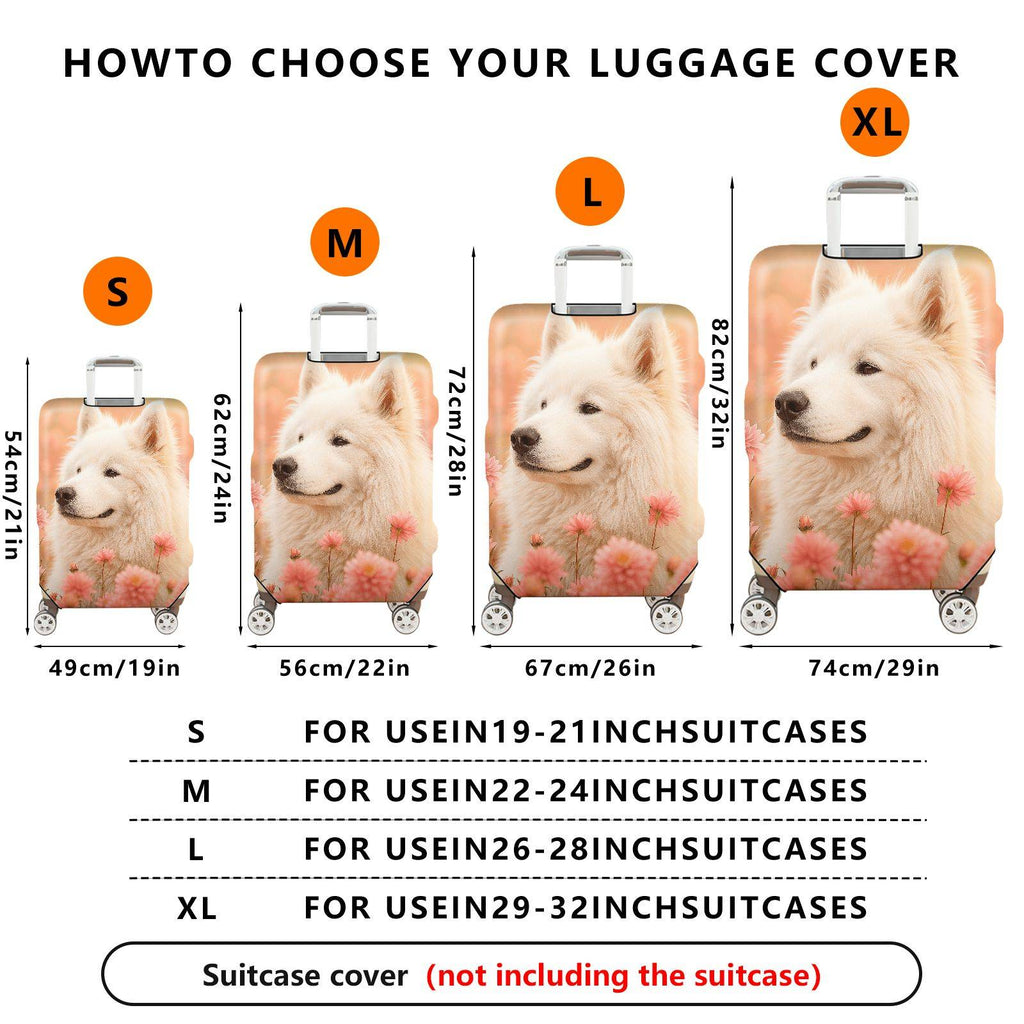 1-Piece Floral Dog Nature Pink Cute Animal  Suitcase Luggage Cover, Stretch Protective Sleeve