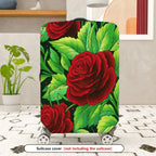1-Piece Red Rose Green Leaf Floral  Suitcase Luggage Cover, Stretch Protective Sleeve