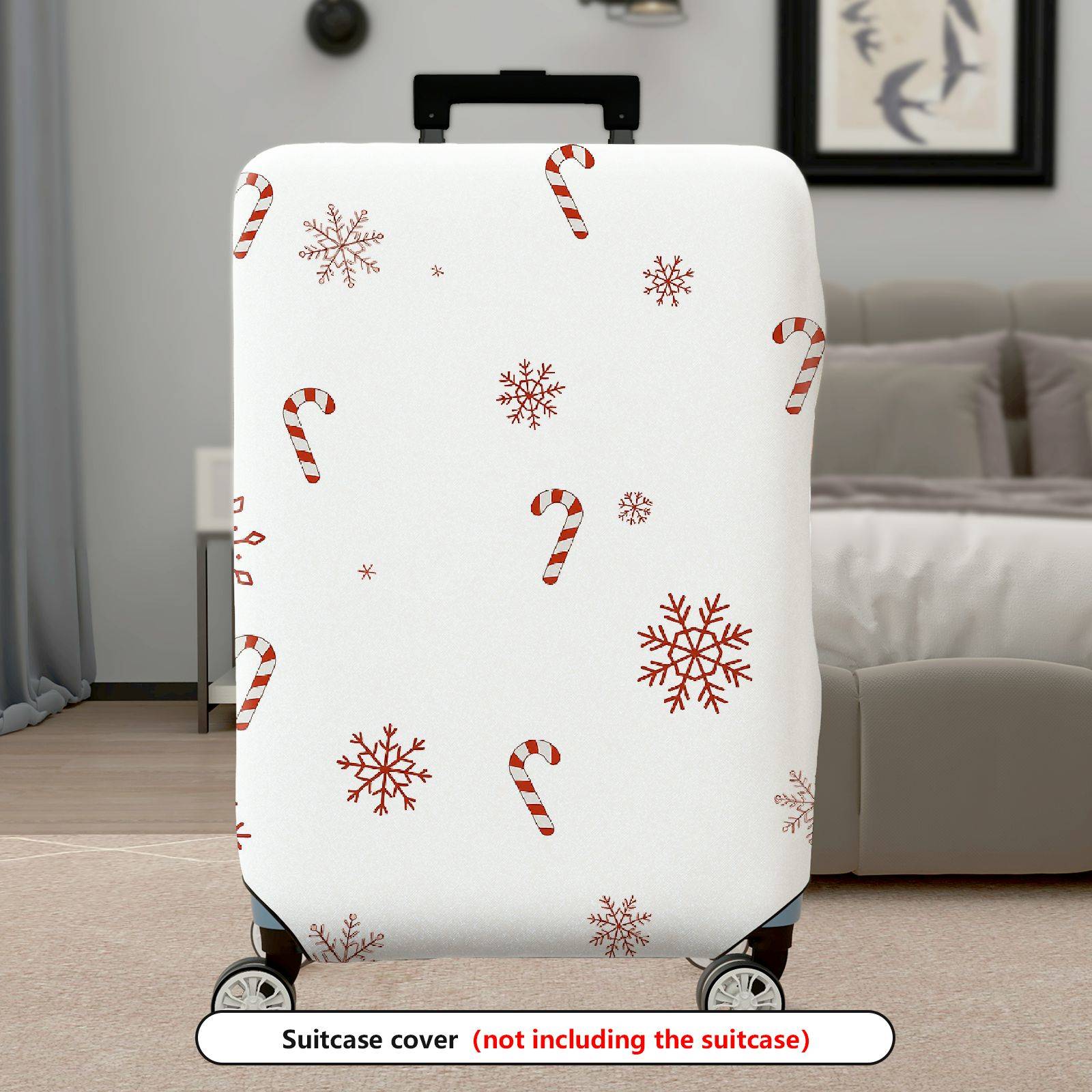 1-Piece Christmas Snowflakes Candy Cane Festive Travel Holiday  Suitcase Luggage Cover, Stretch Protective Sleeve