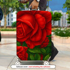 1-Piece Red Green Floral Leaves Rose  Suitcase Luggage Cover, Stretch Protective Sleeve