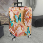 1-Piece Pink Floral Blue Butterfly Travel Holiday Luggage  Suitcase Luggage Cover, Stretch Protective Sleeve
