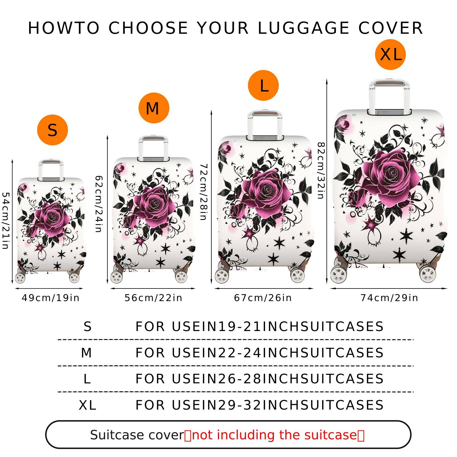 1-Piece Rose Floral Star Pattern Decorative  Suitcase Luggage Cover, Stretch Protective Sleeve