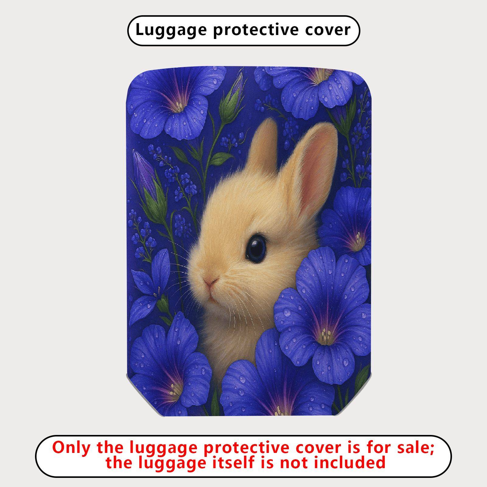 1-Piece Bunny Floral Blue Nature Cute Adorable  Suitcase Luggage Cover, Stretch Protective Sleeve
