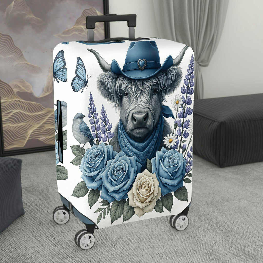 1-Piece Cowboy Cow Floral Butterfly Nature Bird  Suitcase Luggage Cover, Stretch Protective Sleeve