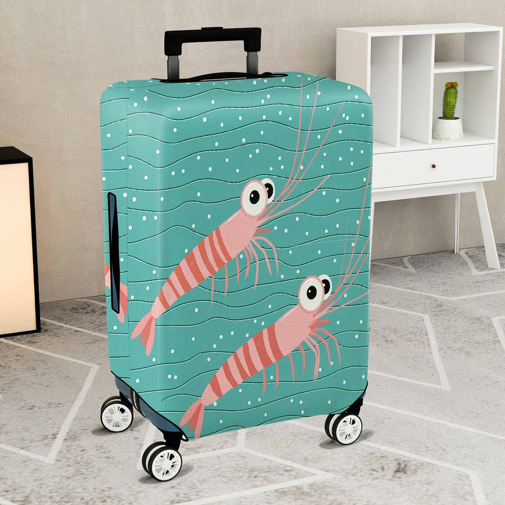 1-Piece Shrimp  Teal Striped Polka Dots Cute  Suitcase Luggage Cover, Stretch Protective Sleeve