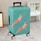 1-Piece Shrimp  Teal Striped Polka Dots Cute  Suitcase Luggage Cover, Stretch Protective Sleeve