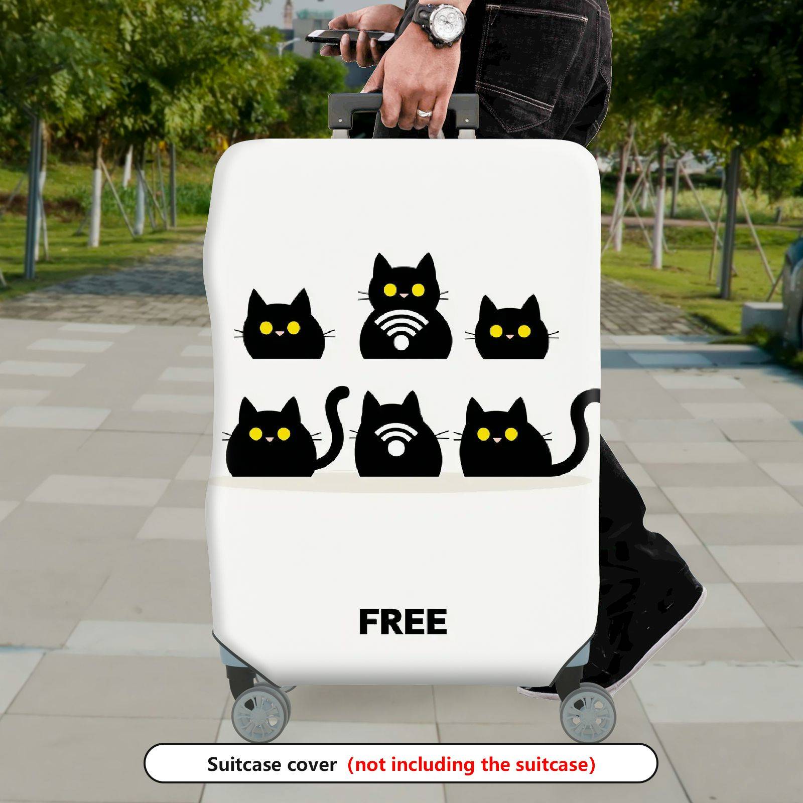 1-Piece Cute Cat Wi-Fi  Graphic Fun Stylish  Suitcase Luggage Cover, Stretch Protective Sleeve