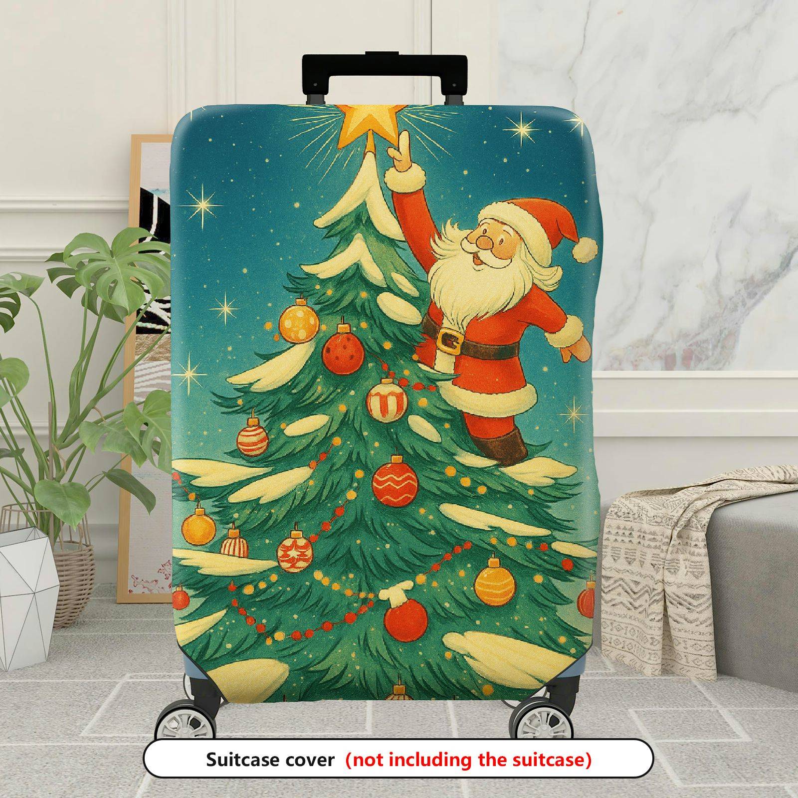 1-Piece Christmas Santa Claus Tree Decoration Star Holiday  Suitcase Luggage Cover, Stretch Protective Sleeve