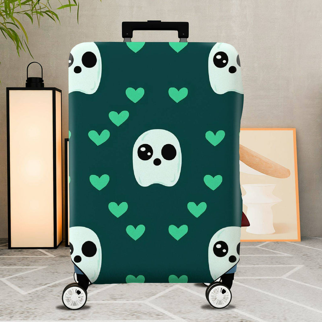 1-Piece Ghost Heart Love Cute Fun Green  Suitcase Luggage Cover, Stretch Protective Sleeve