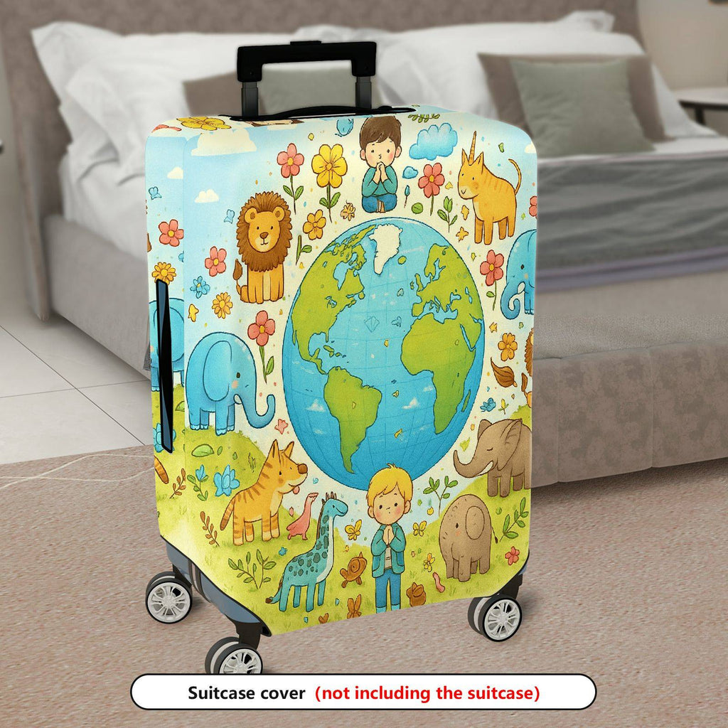 1-Piece Animal World Map Nature Earth  Suitcase Luggage Cover, Stretch Protective Sleeve