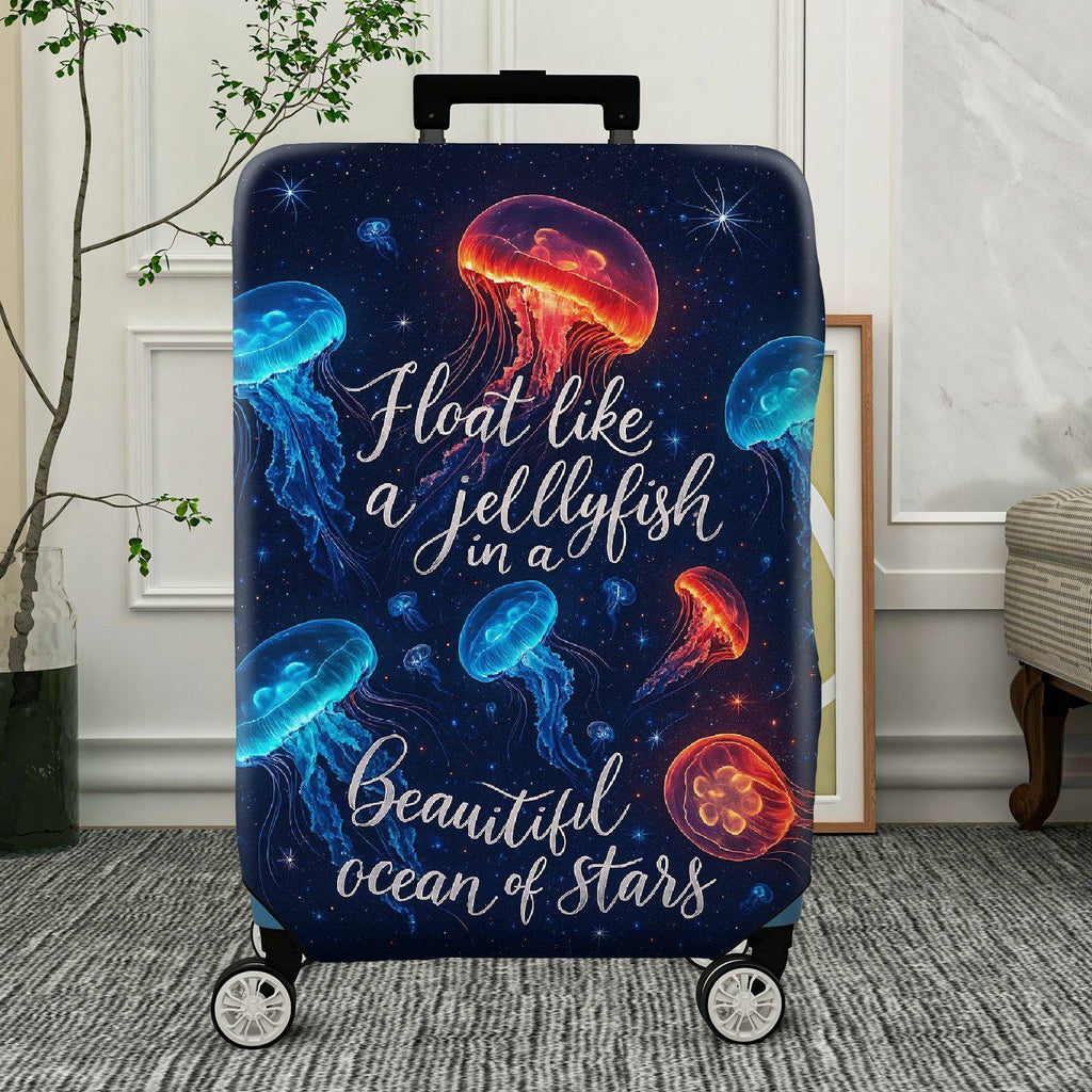 1-Piece Jellyfish Ocean Stars Colorful Cosmic Quote  Suitcase Luggage Cover, Stretch Protective Sleeve