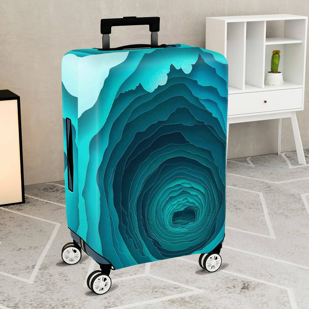 1-Piece Abstract Oceanic Turquoise Layered Depth  Suitcase Luggage Cover, Stretch Protective Sleeve