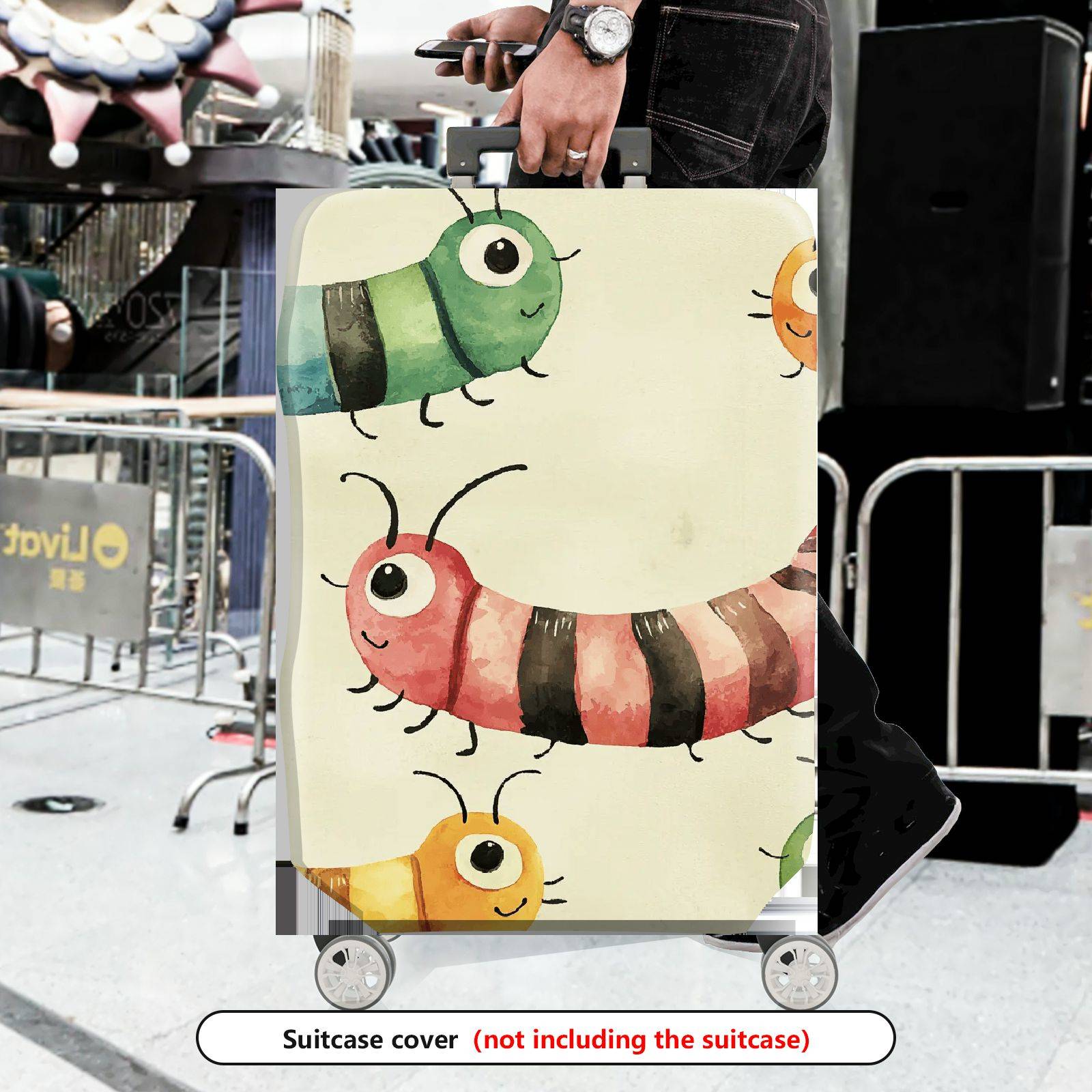 1-Piece Colorful Cute  Caterpillar Animal Fun Playful  Suitcase Luggage Cover, Stretch Protective Sleeve
