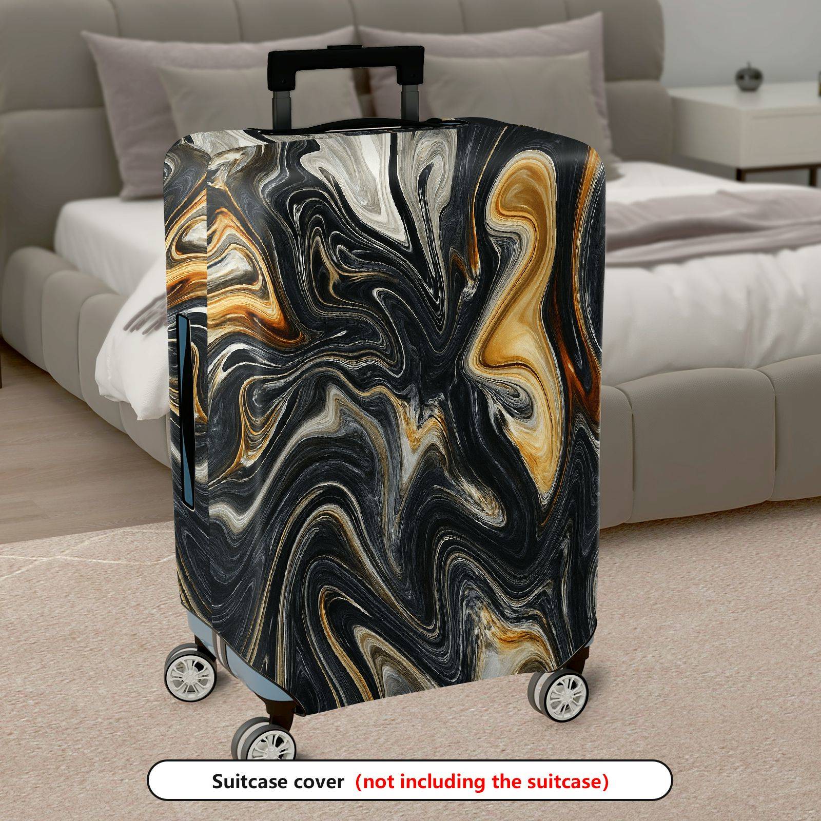 1-Piece Abstract Black Gold White Swirl Pattern Art Design  Suitcase Luggage Cover, Stretch Protective Sleeve