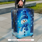 1-Piece Snowman Winter Blue Christmas Holiday Festive  Suitcase Luggage Cover, Stretch Protective Sleeve
