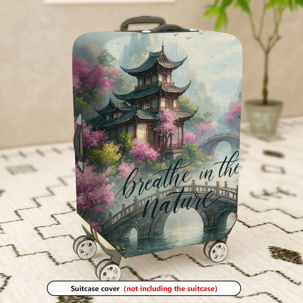1-Piece Traditional Asian Watercolor Landscape Zen Nature  Suitcase Luggage Cover, Stretch Protective Sleeve