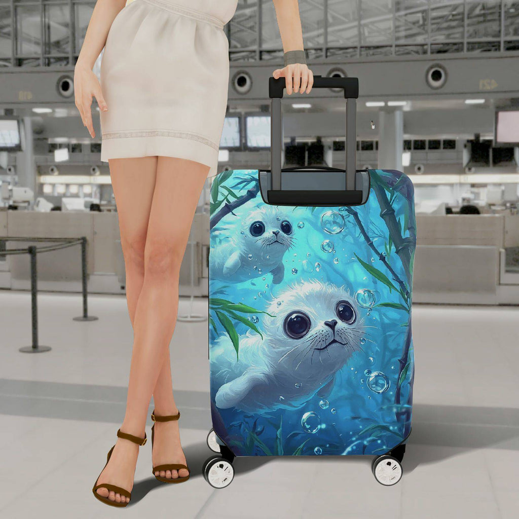 1-Piece Cute  Ocean Animal Water Bubbles Seal  Suitcase Luggage Cover, Stretch Protective Sleeve