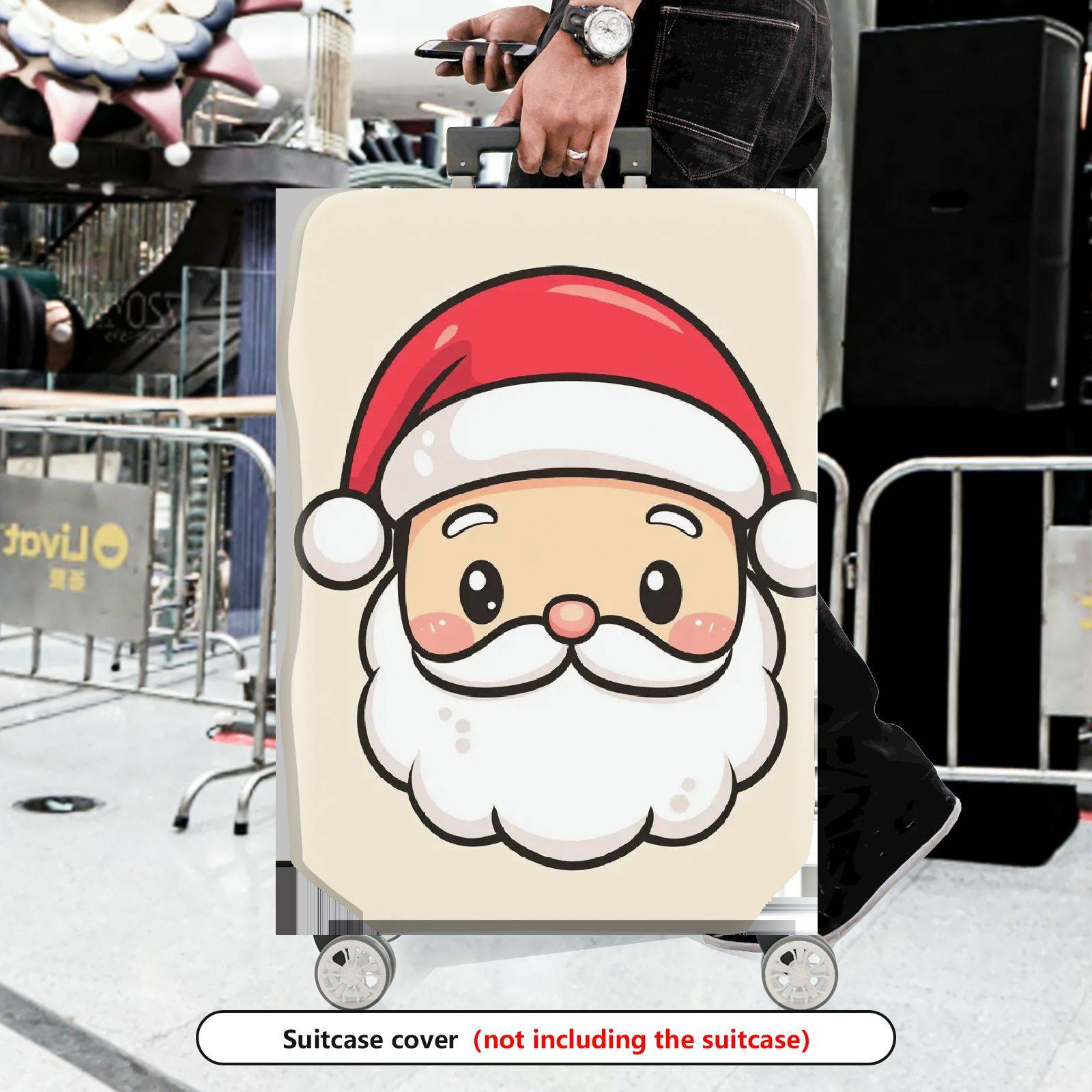 1-Piece Santa Claus  Cute Festive Holiday Fun  Suitcase Luggage Cover, Stretch Protective Sleeve
