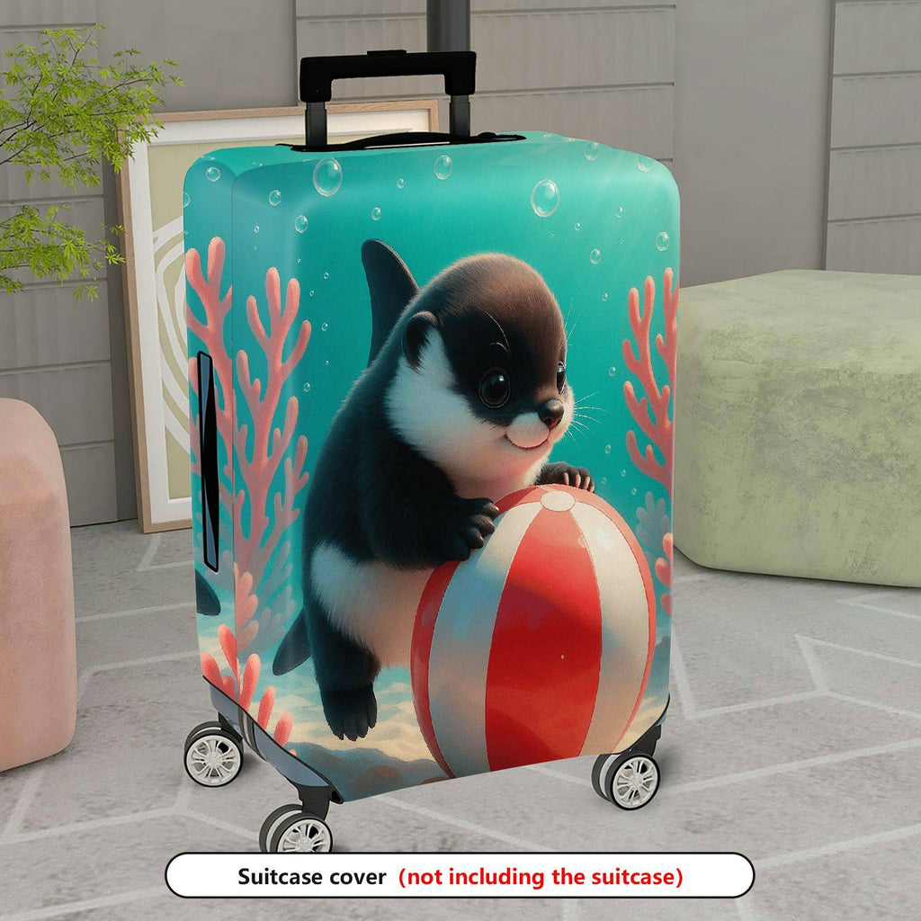 1-Piece Cute Penguin Coral Sea Bubble Beach Ball  Suitcase Luggage Cover, Stretch Protective Sleeve
