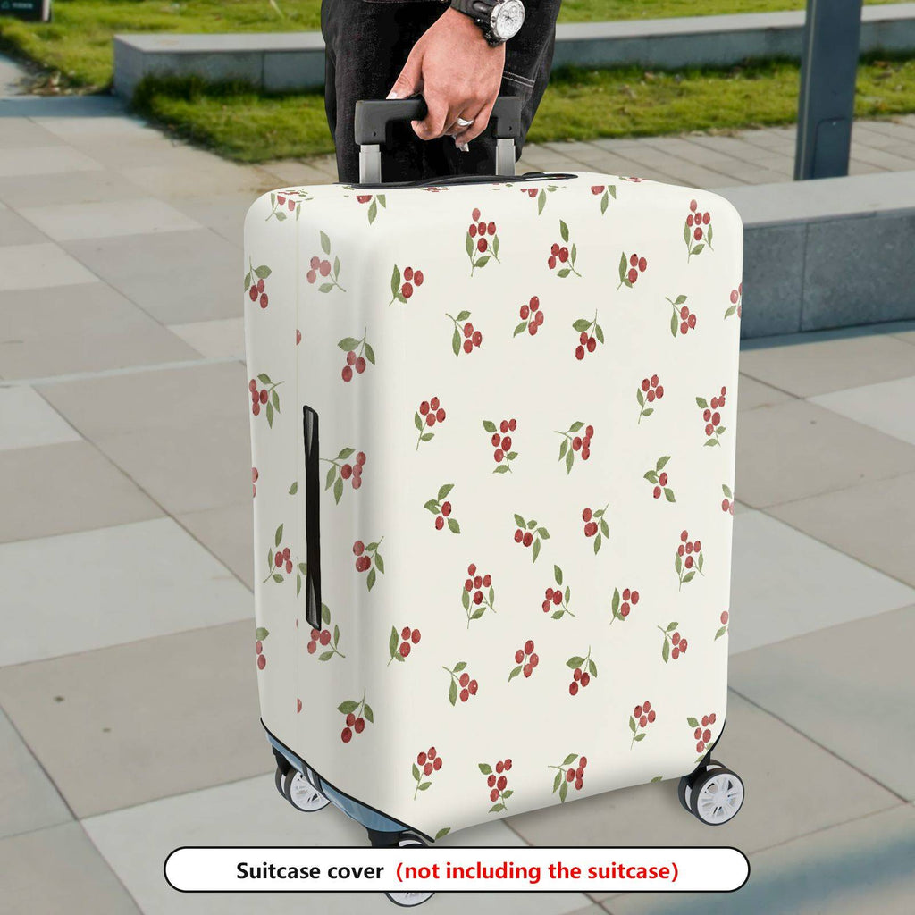 1-Piece Floral Red Berry Green Leaf Holiday Decorative  Suitcase Luggage Cover, Stretch Protective Sleeve