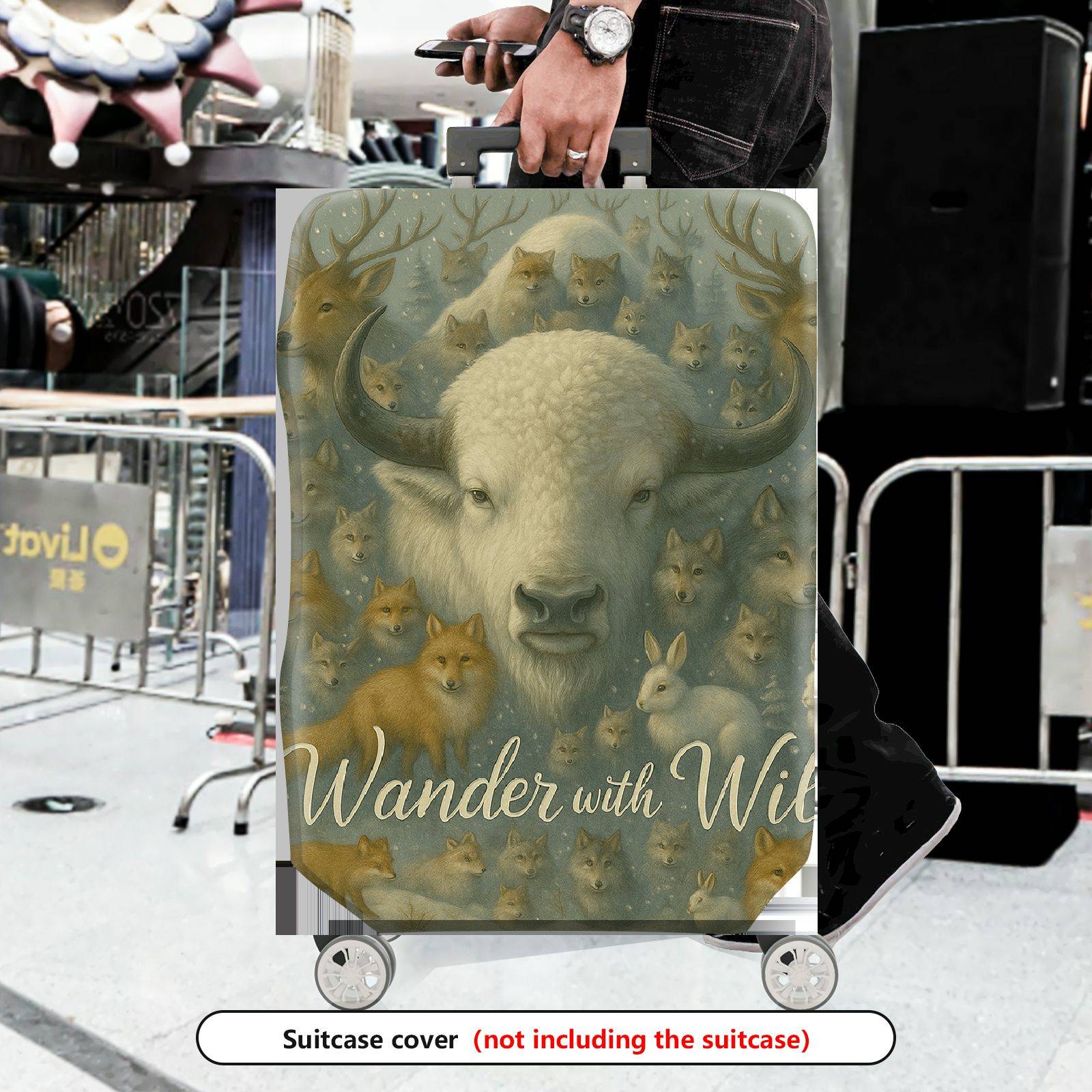 1-Piece Animal Buffalo Deer Wolf Rabbit Fox  Suitcase Luggage Cover, Stretch Protective Sleeve