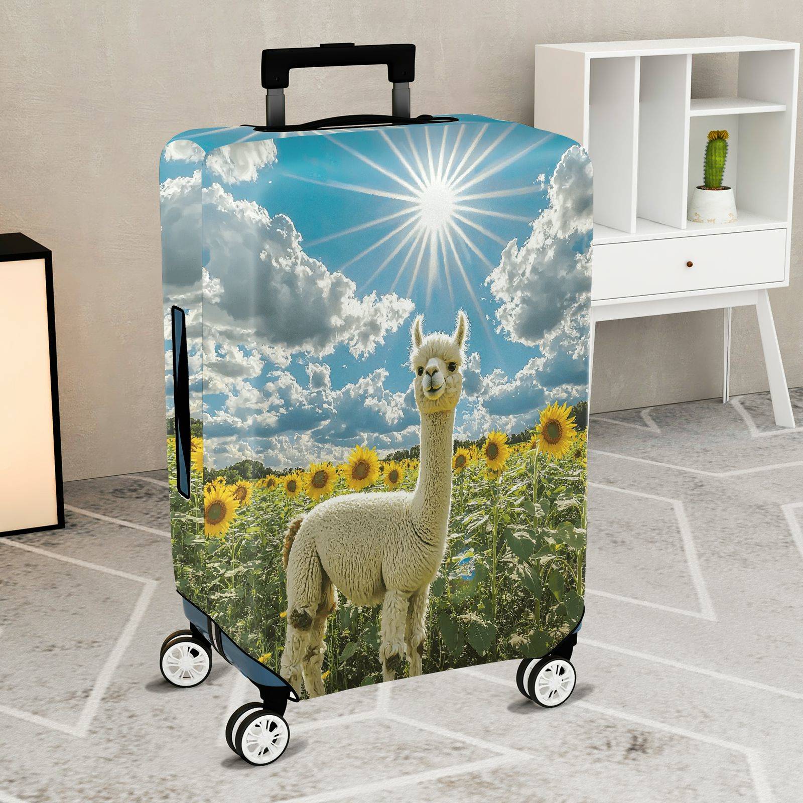1-Piece Alpaca Sunflower Sky Cloud Nature  Suitcase Luggage Cover, Stretch Protective Sleeve