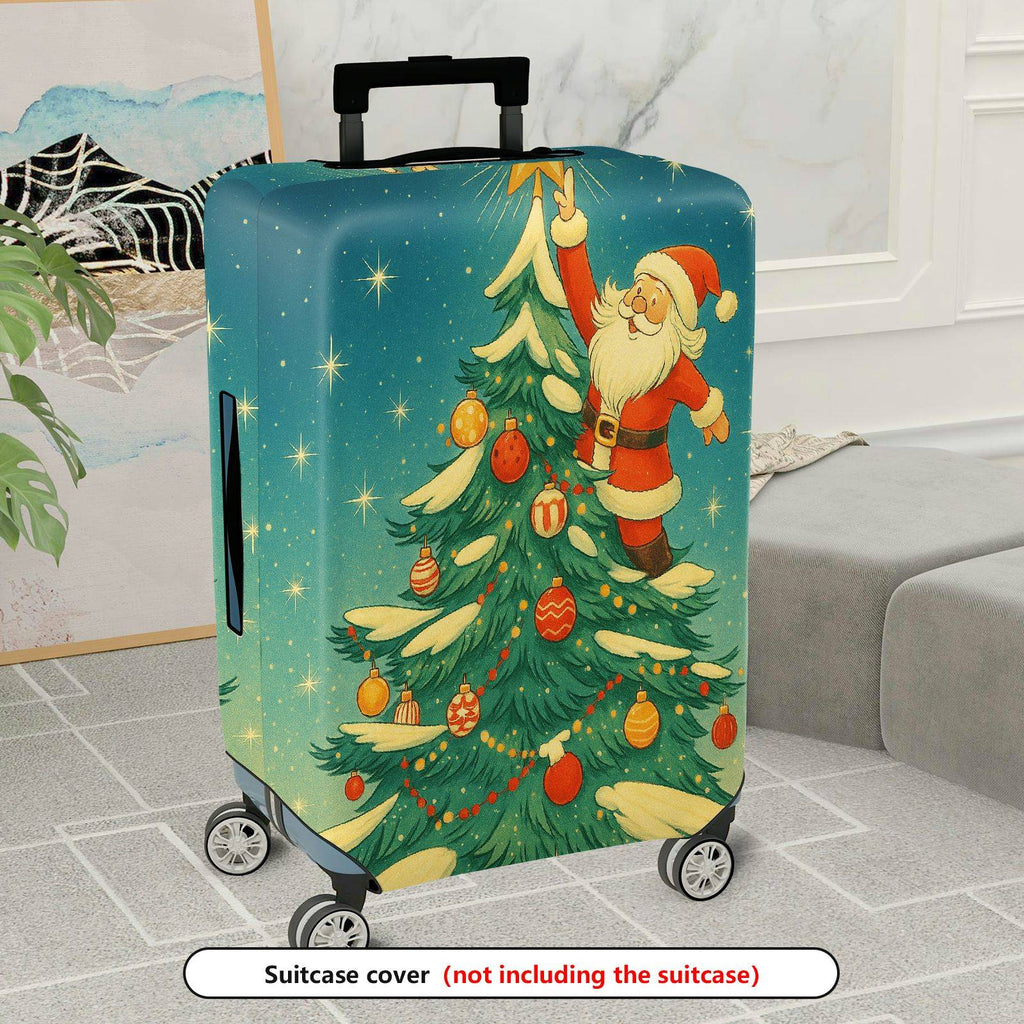 1-Piece Christmas Santa Claus Tree Decoration Star Holiday  Suitcase Luggage Cover, Stretch Protective Sleeve