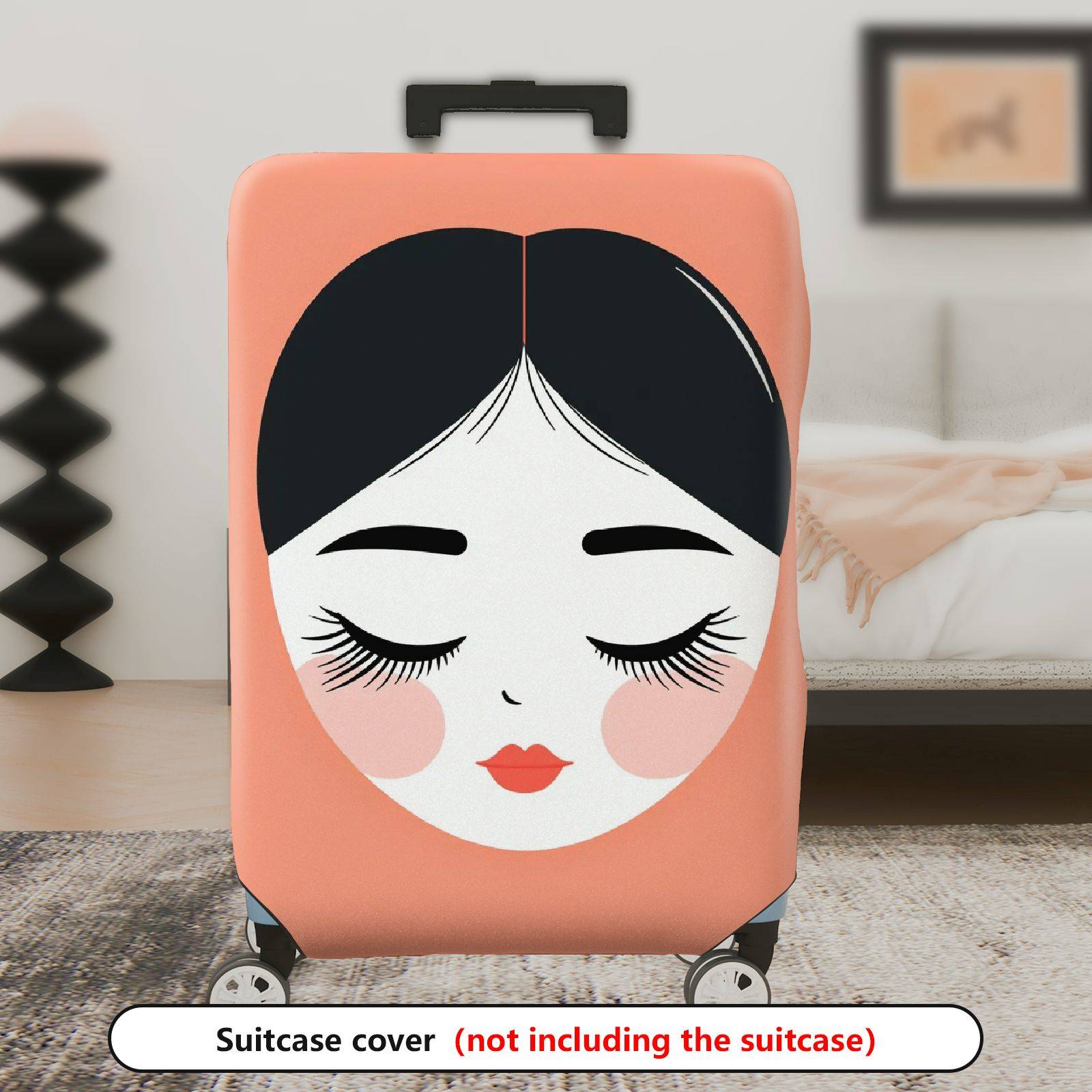 1-Piece Artistic Feminine Face Illustration Coral Black White  Suitcase Luggage Cover, Stretch Protective Sleeve