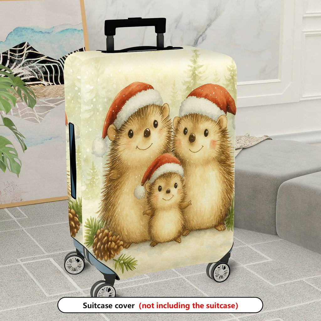1-Piece Hedgehog Christmas Holiday Cute Family Santa  Suitcase Luggage Cover, Stretch Protective Sleeve