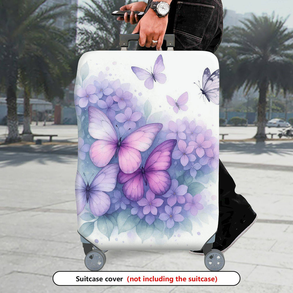 1-Piece Butterfly Floral Pastel Elegant Artistic  Suitcase Luggage Cover, Stretch Protective Sleeve